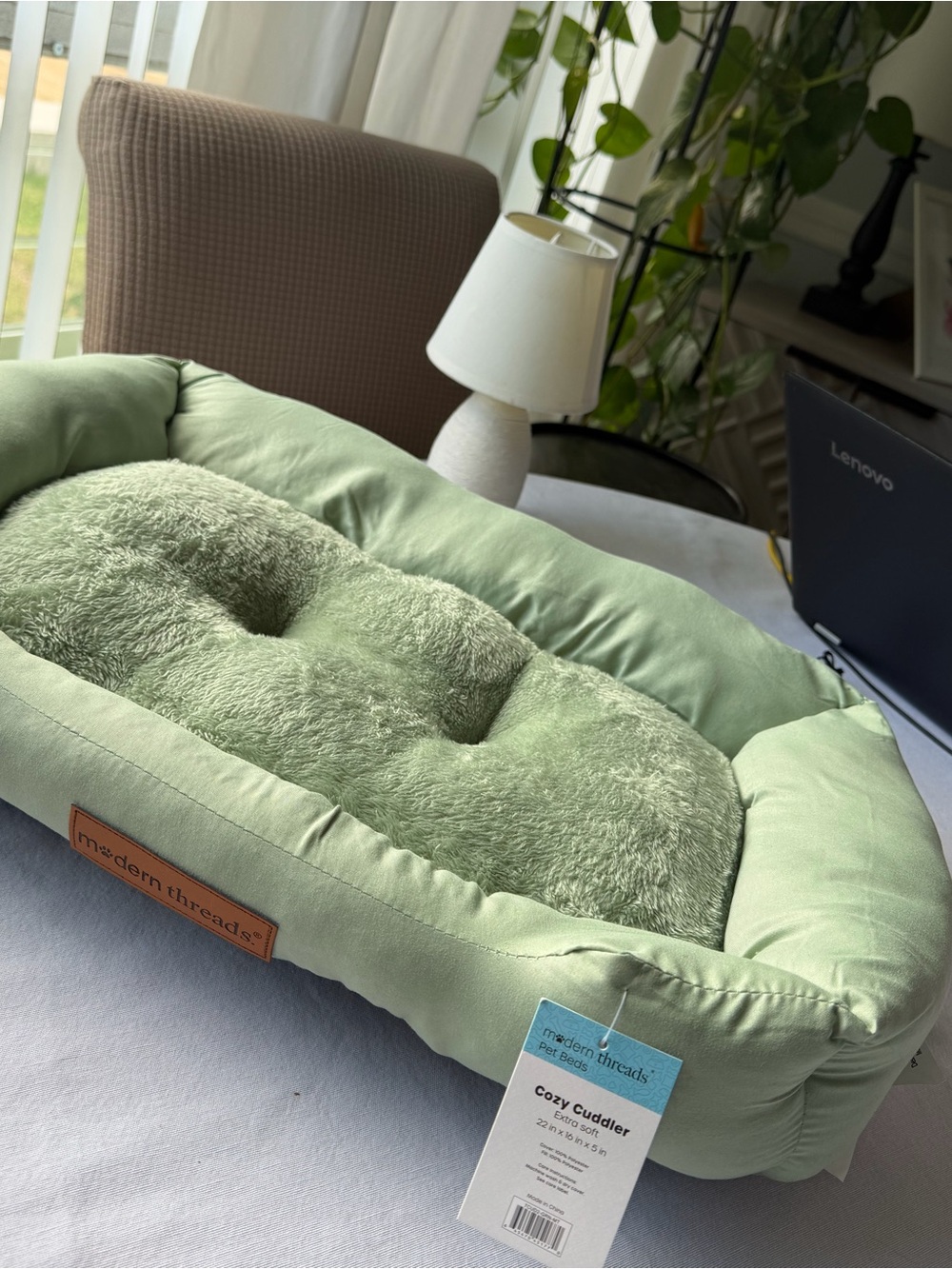 Cozy Cuddler Plush Pet Bed - Sage Green